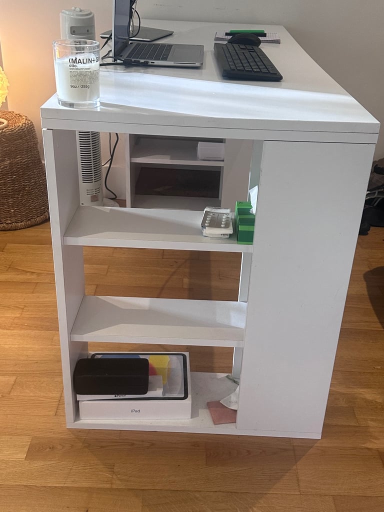Ergonomic office desk with shelves