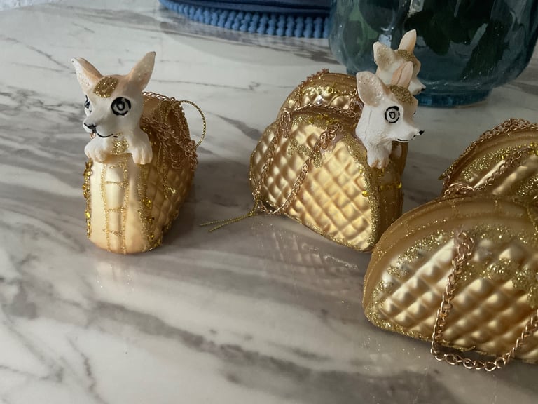 5 Christmas handbag dog baubles new 