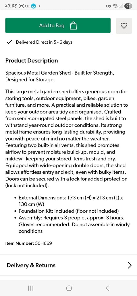 Green 7x4 metal shed