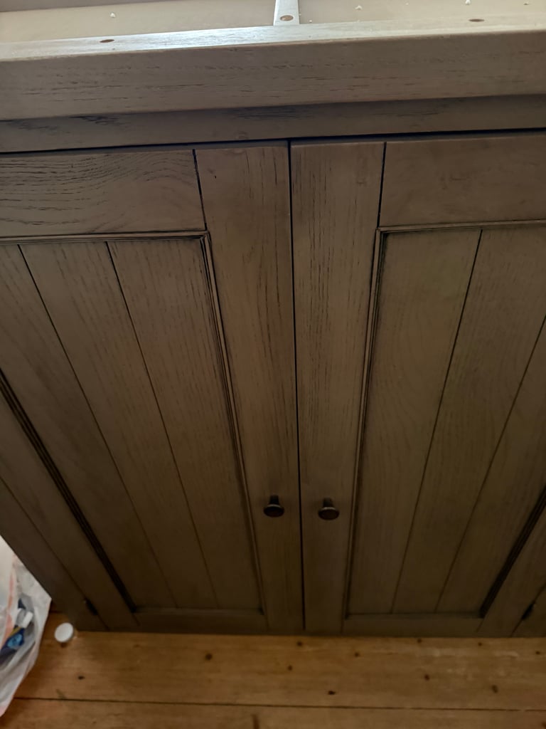 2 x grey oak wooden larder unit rrp £600 x2