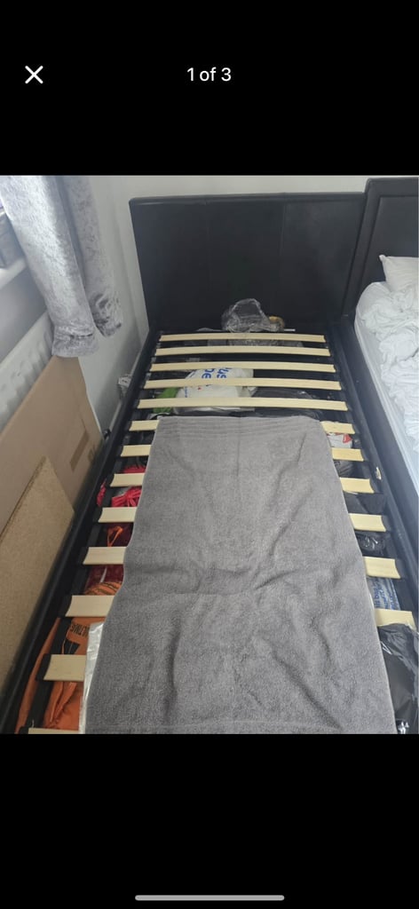 Single ottoman leather bed with mattress 