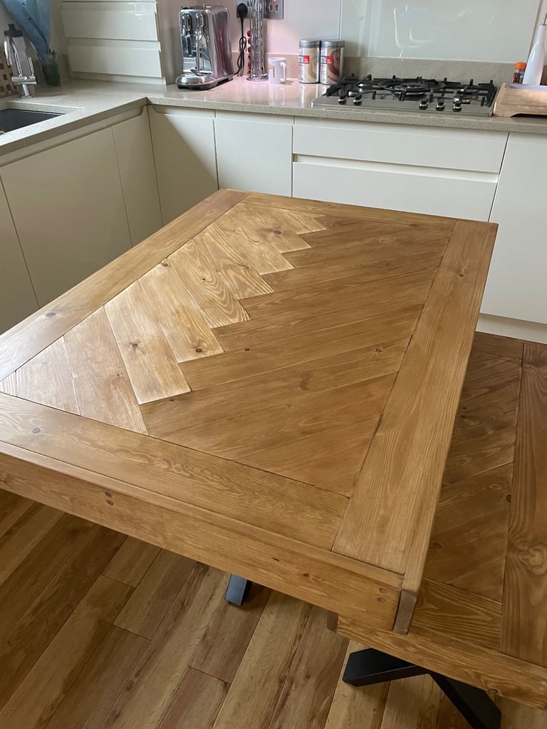Herringbone Design Dining Table with Bench