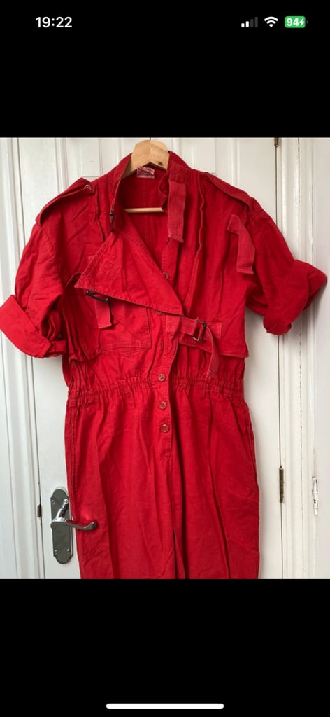 Vintage retro 80’s bright red jumpsuit, Indian cotton Phool size S/M