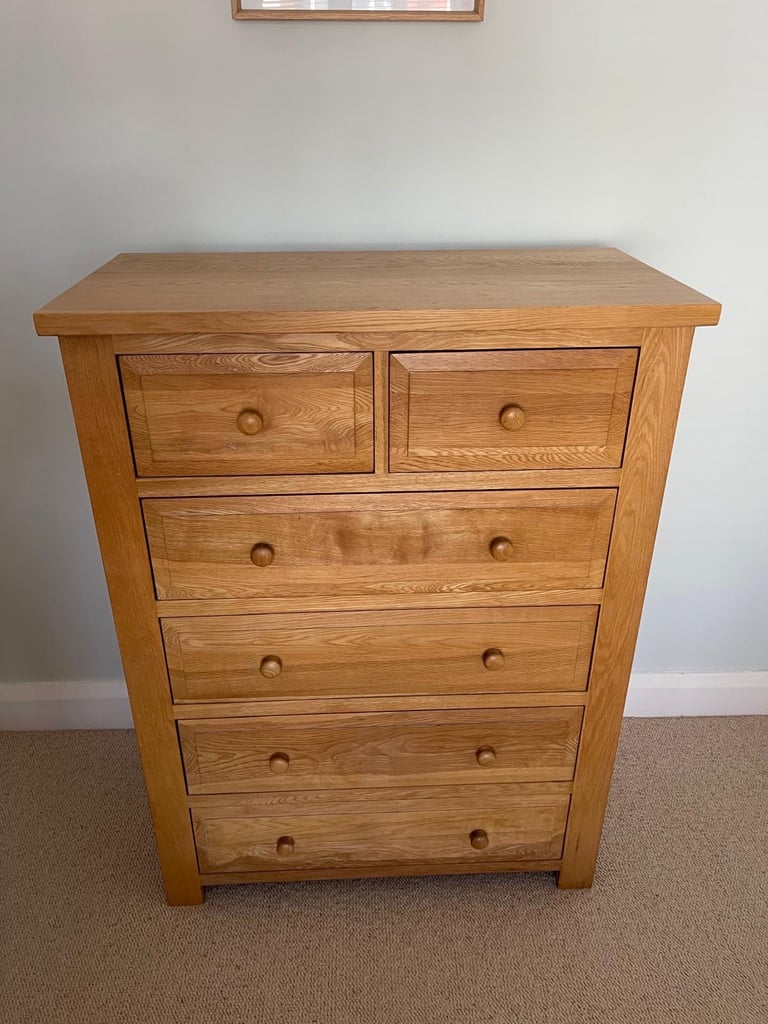 image for FREE DELIVERY SOLID OAK CHEST OF 6 DRAWERS GREAT CONDITION