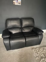 Black Leather recliner two seater sofa 