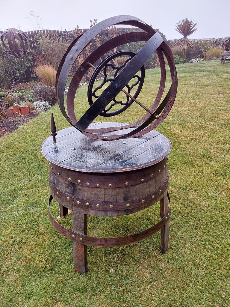 Garden art from whisky barrel materials 