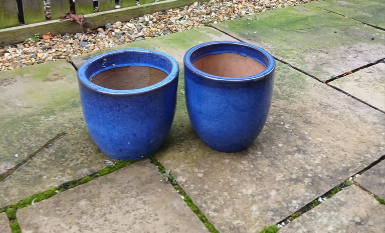 image for Blue glazed terracotta plant pots 
