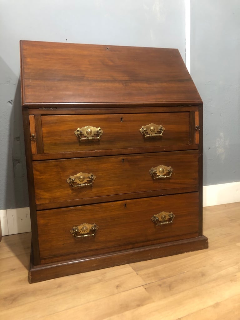 Antique wooden writing desk bureau with drawers 