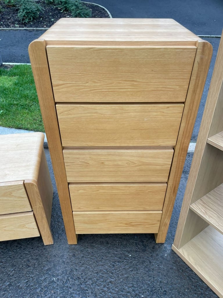 Bedroom suite Modern combination wardrobe £139  5 drawers chest of drawers £75 Bedside locker £20