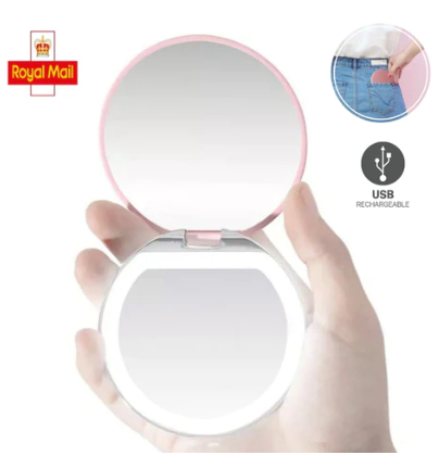 image for Compact Mirror With LED Light - USB Rechargeable Pocket