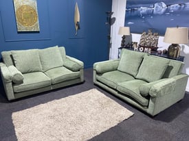 Sage green fabric suite 2 x 2 seater sofas 