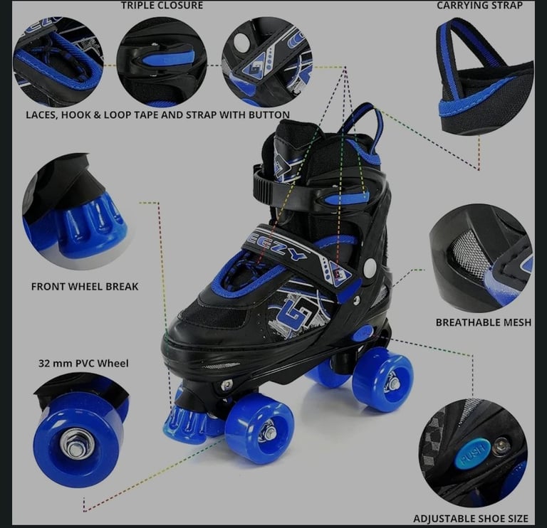 Geezy size adjustable quad skates roller boots size 30 to 33 NEW