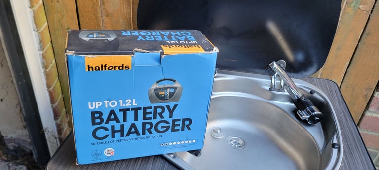 Camper van sink and gas burner hob with 2x USB and cigarette lighter style charging ports
