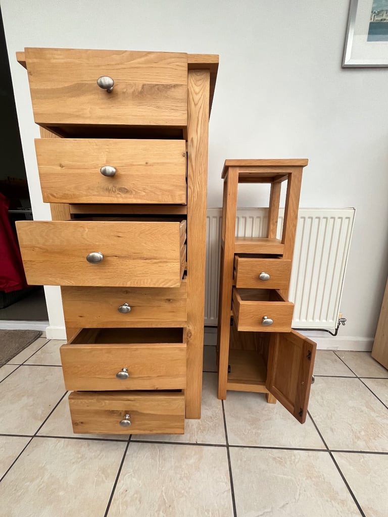 Light Oak chest of drawers with matching small unit