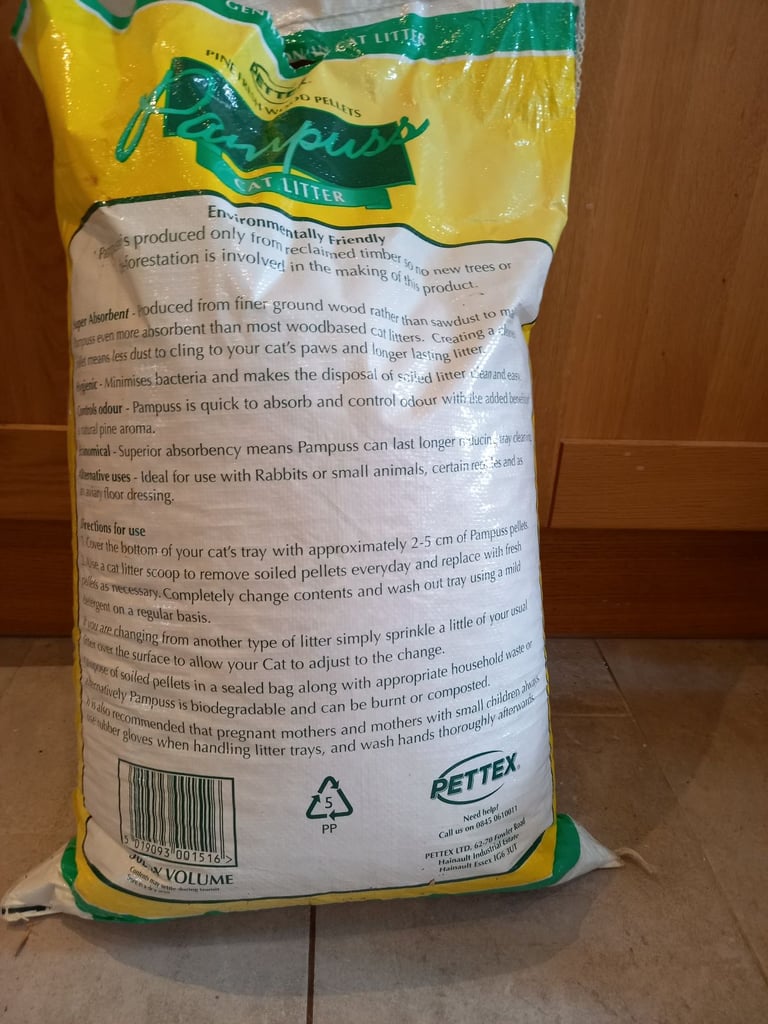 Opened pine pellets cat litter 