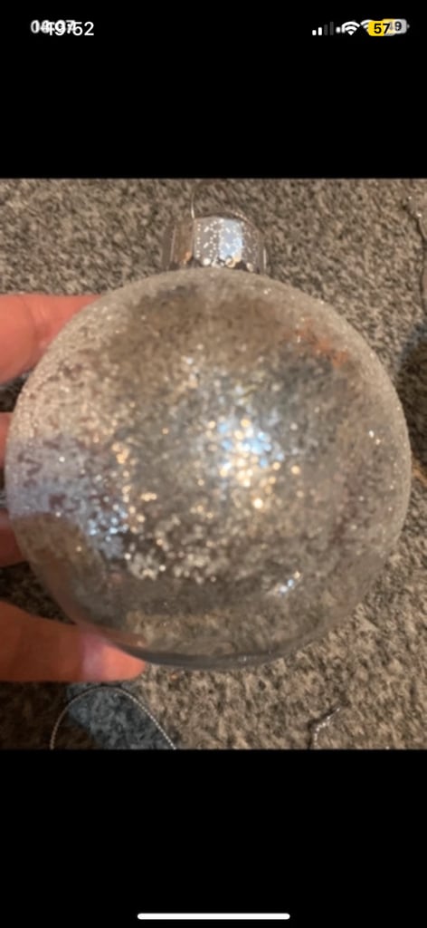 NEW SET OF 4 LARGE SILVER GLITTER CHRISTMAS TREE BAUBLES
