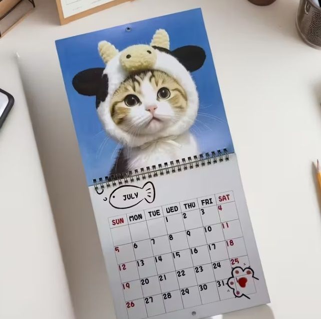 Humorous cat calendar for 2026 - page by month wall type  - chunky size 
