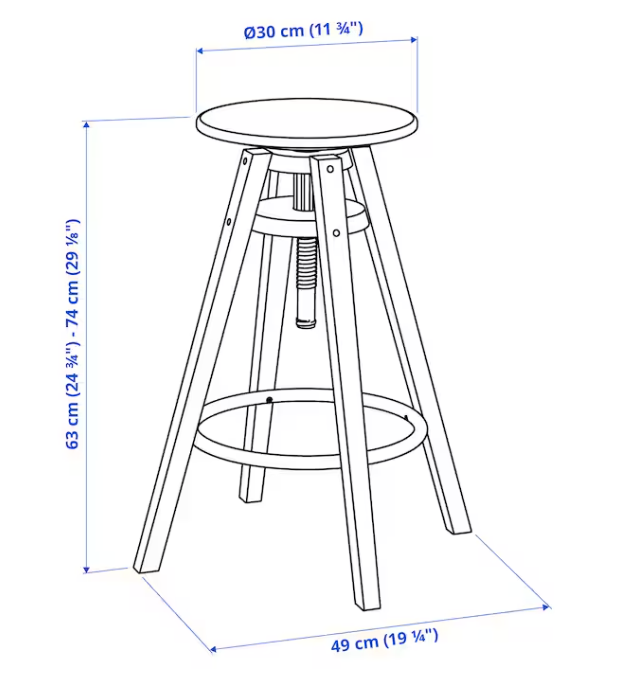 2 IKEA Dalfred Height Adjustable Bar Stools with Seat Cushions FREE DELIVERY 039