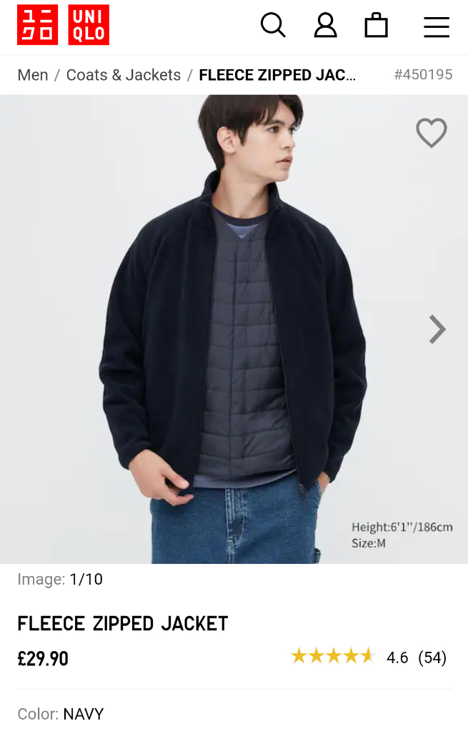 Brand New Uniqlo Lightweight Fleece Jacket, Navy Blue Size L /XL