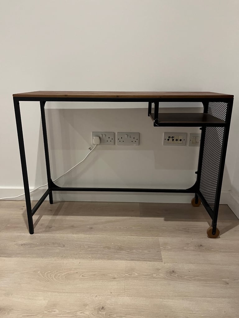 Industrial-Style Desk / Console Table – Solid Wood & Black Metal Frame