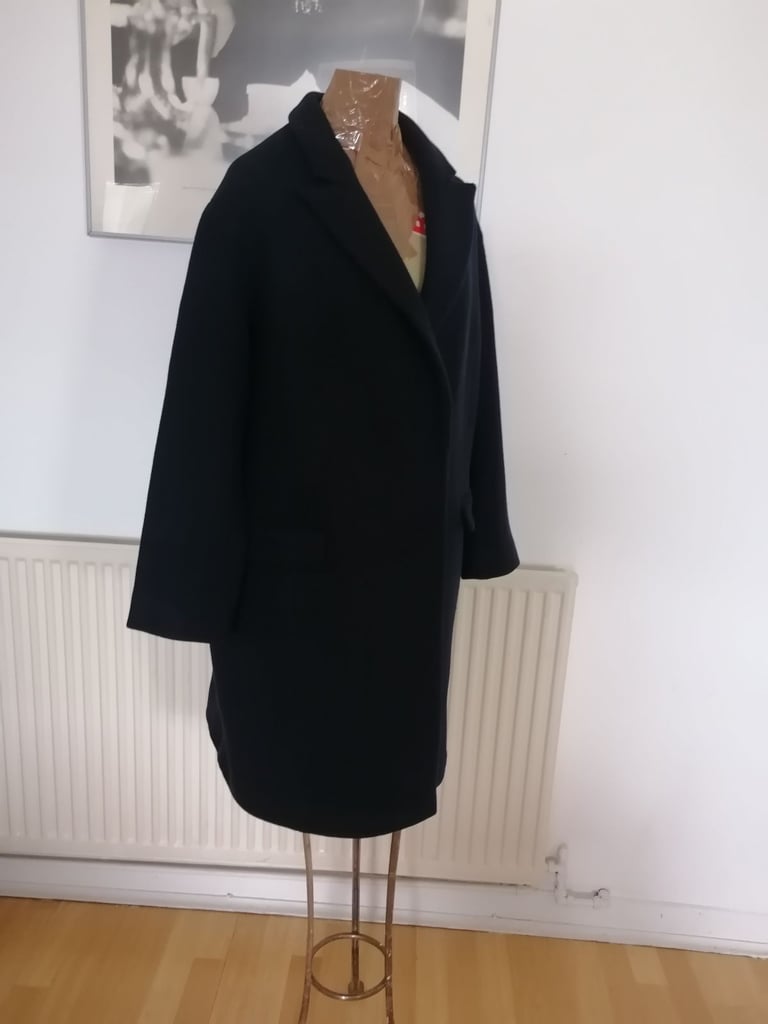 Vintage 00's AUTOGRAPH Ladies Smart Navy Wool Winter Coat. VGC. Size : UK 16
