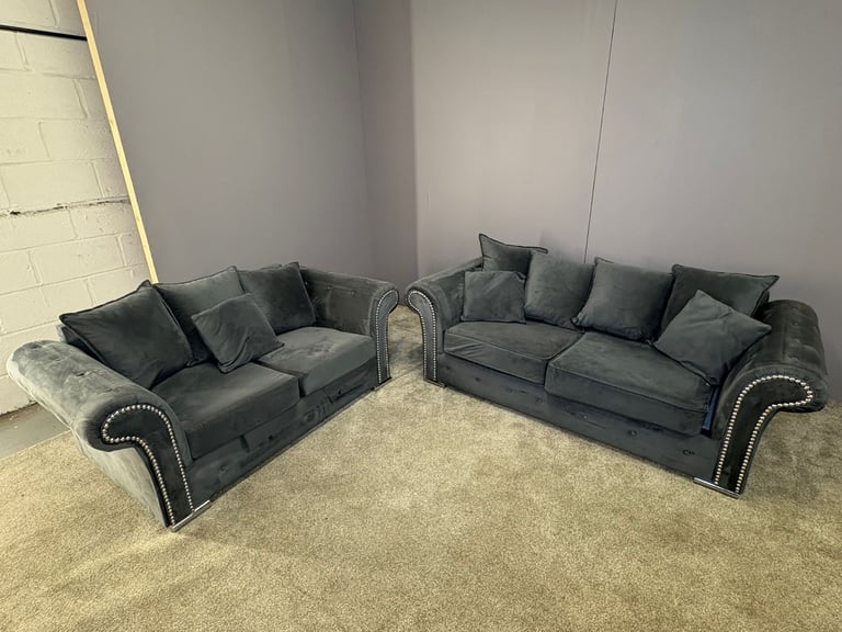 Grey French velvet 3 seater and 2 seater sofa DELIVERY AVAILABLE!
