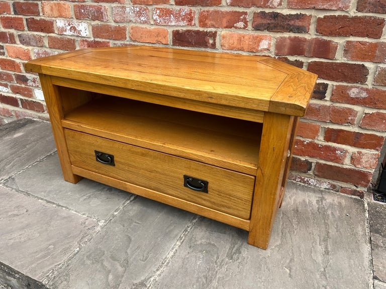 Rustic Solid Oak Corner TV Stand - Good Condition 