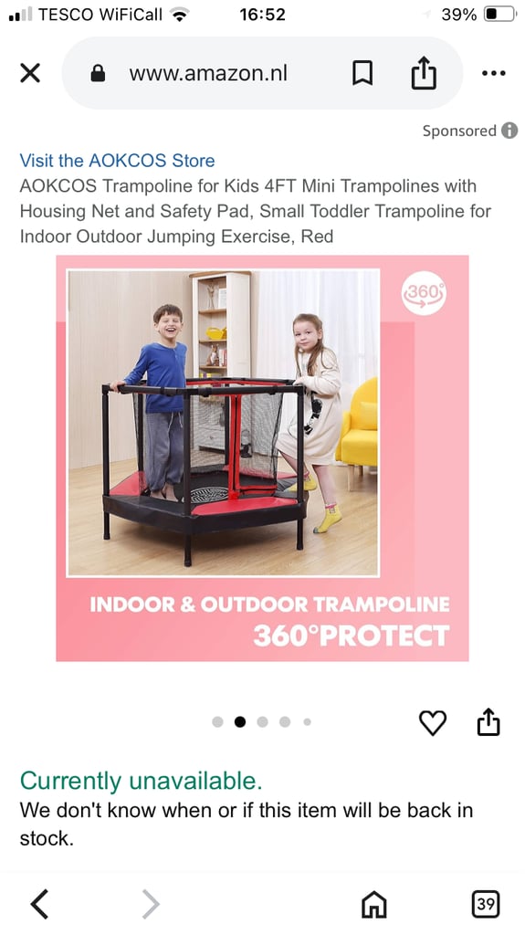 AOKCOS Trampoline for Kids 4FT Used