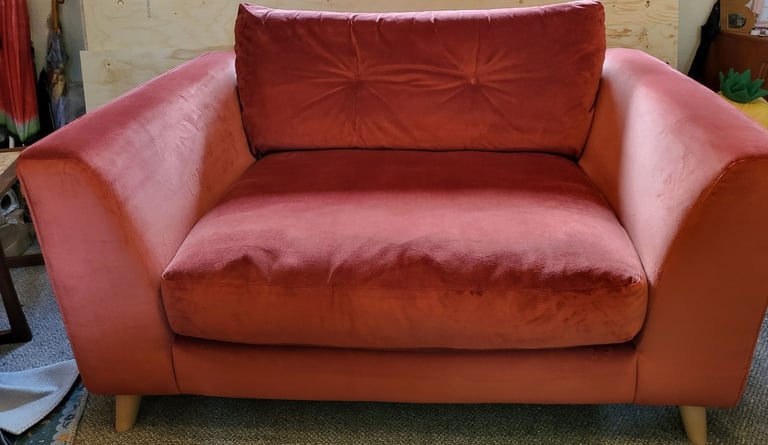 image for DFS Farnham Grand Designs Velvet Cuddler/Loveseat Sofa in Terracotta
