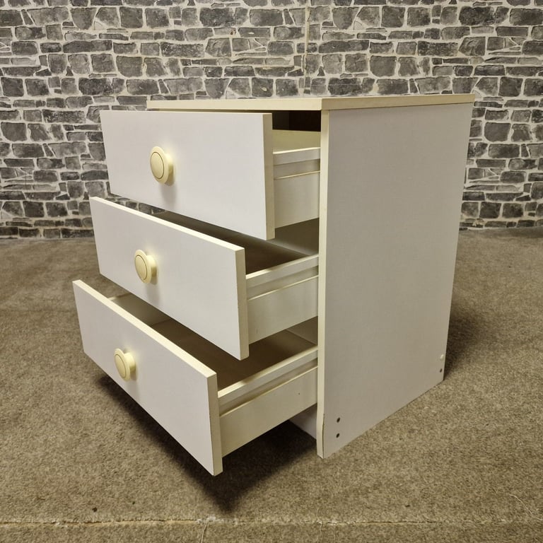 Pair of Vintage White 3-Drawer Bedside Chests