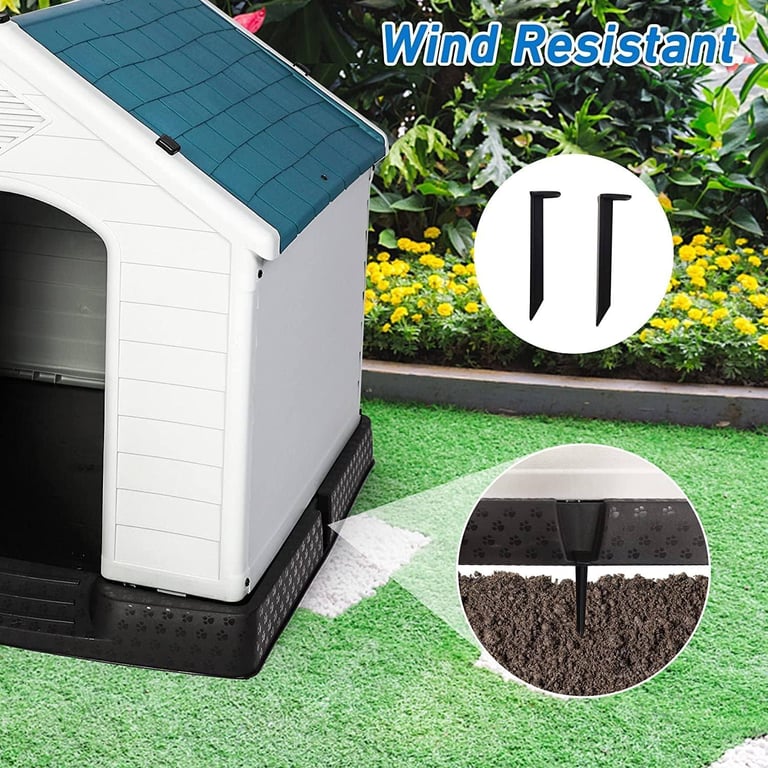 Large Dog Kennel House Durable Plastic Outdoor Indoor Blue White Shelter Pet Home
