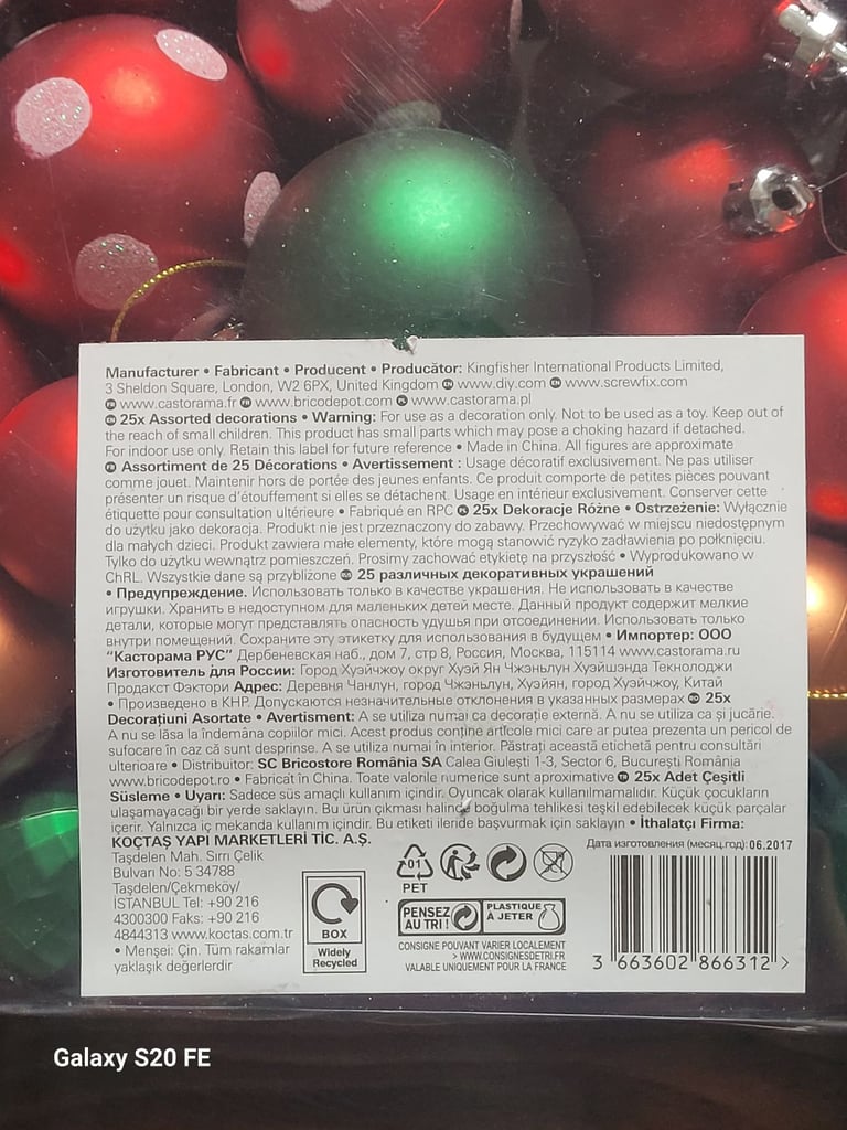 Kingfisher 25x Christmas Ornaments Set | Red, Green & White Baubles Decor