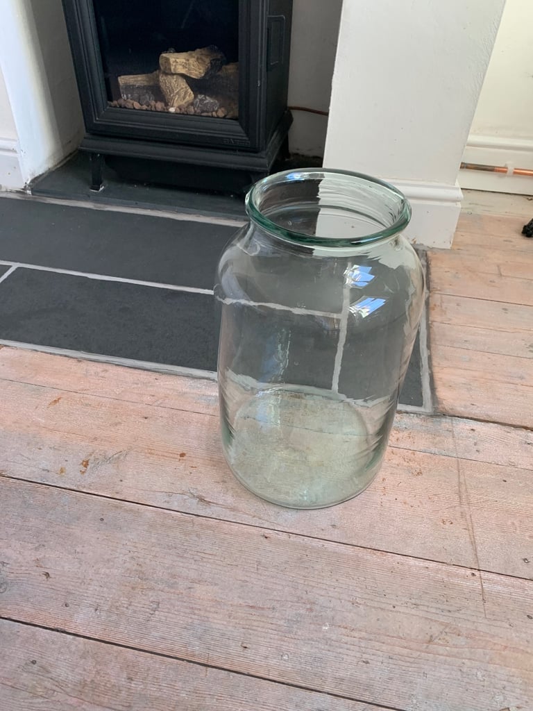 Large green glass hurricane vase 40cm