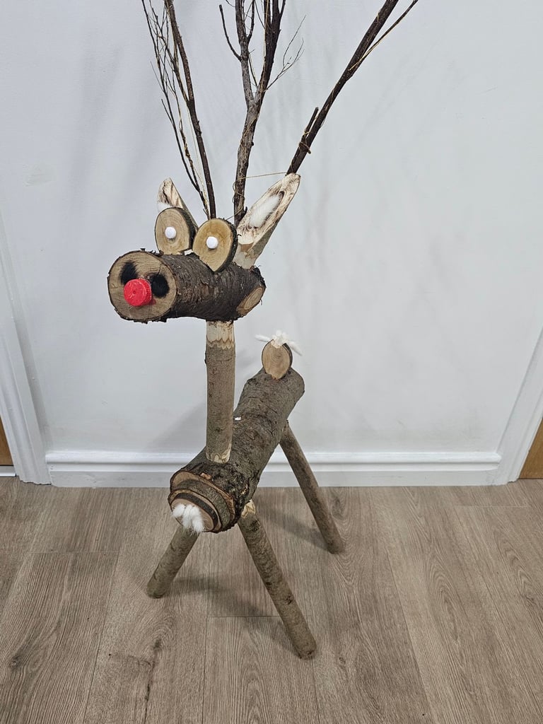 image for Xmas decorations, wooden log reindeers/snowman in various sizes