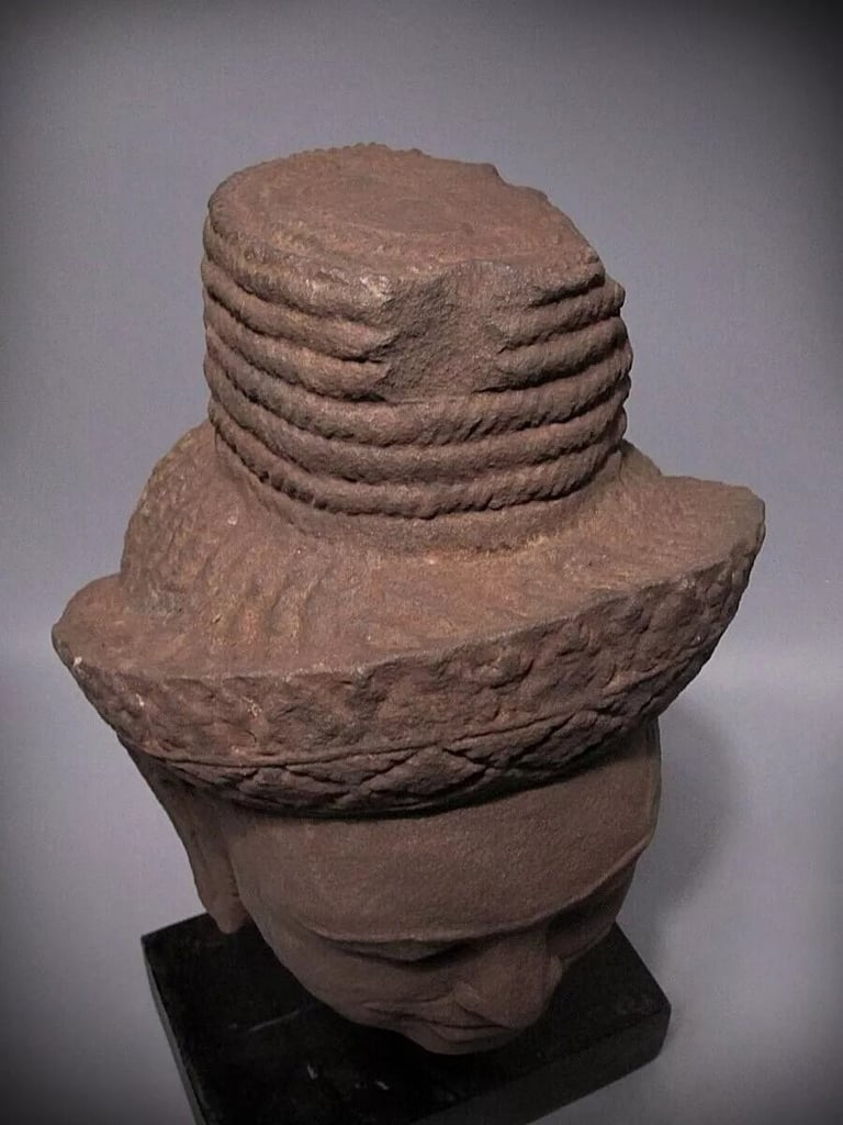 Antique Sculpture Khmer Sandstone Shiva Head Figure 'Bakheng Style'