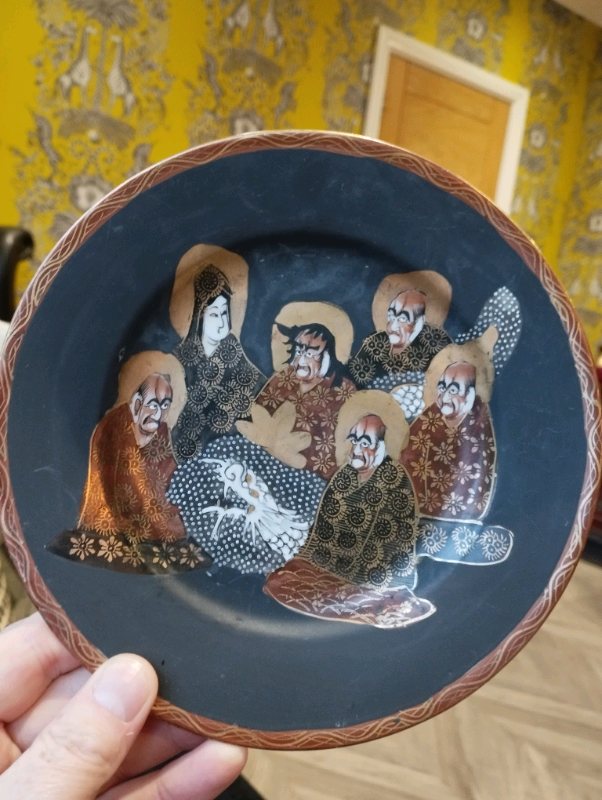 Antique Japanese display plate of the immortals in Newton Mearns