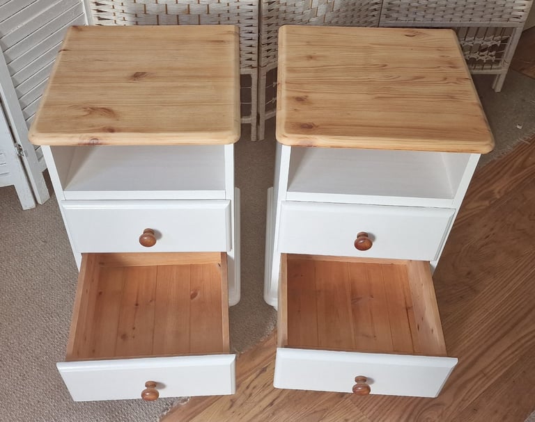 UPCYCLED PAIR OF SOLID PINE BEDSIDE CABINETS 