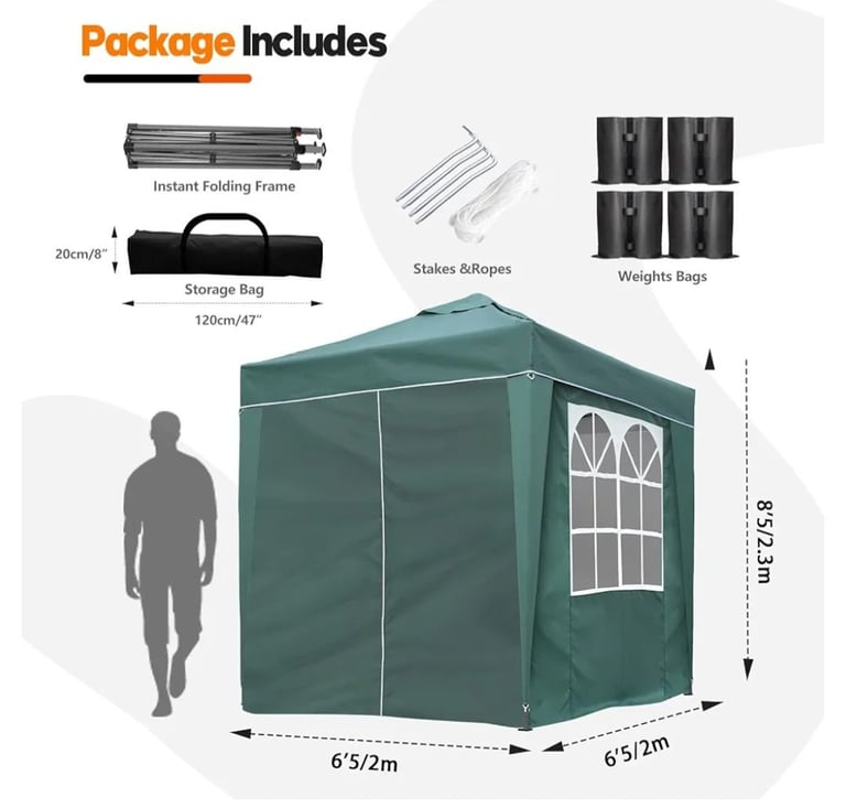 2x2 meter Gazebo in Green with sidewalls