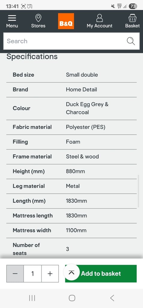 Grey B&Q clic-clac 3seater sofabed