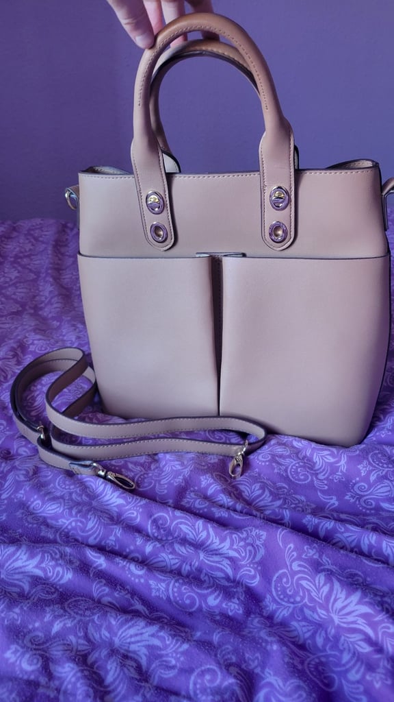 image for Faux leather tan/pink holdall with removeable strap