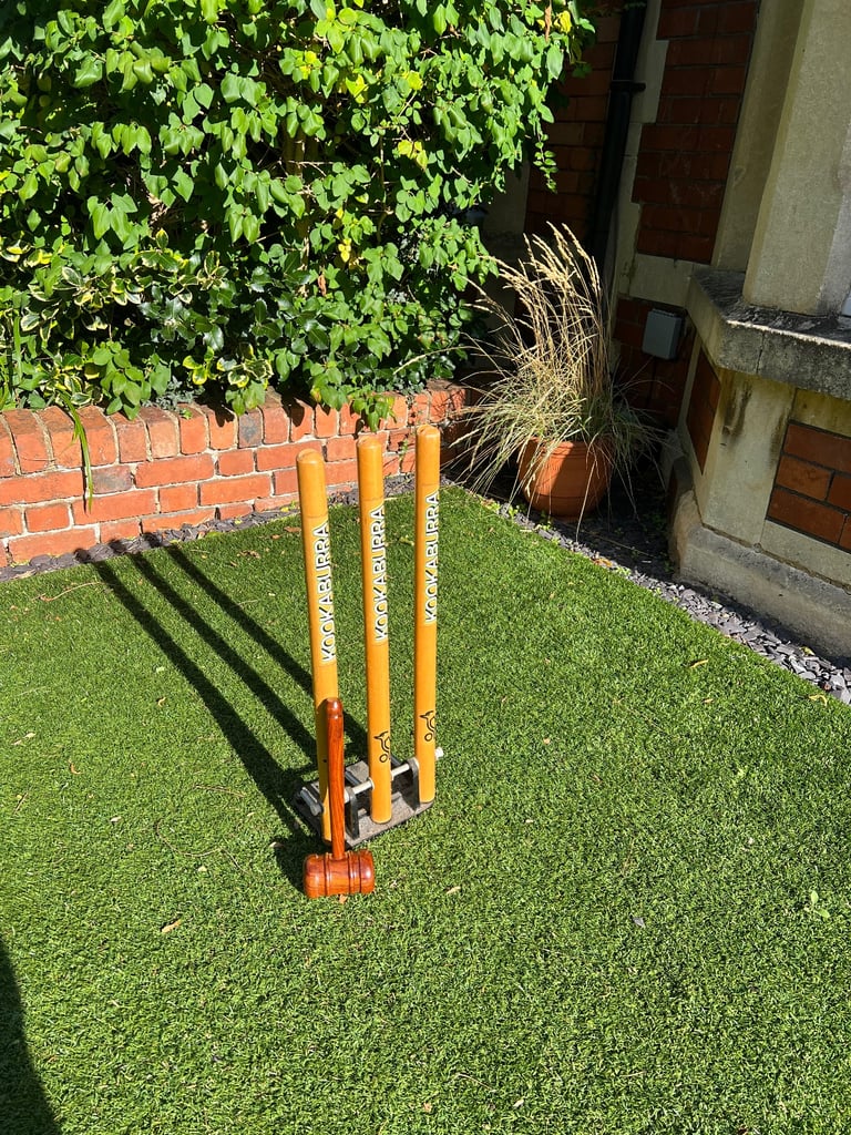 image for Spring back Kookaburra cricket stumps with cast iron base and a bat mallet