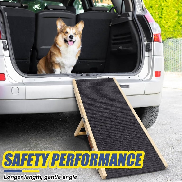 Adjustable Wooden Pet Ramp | Folding Dog Stairs with Non-Slip Carpe