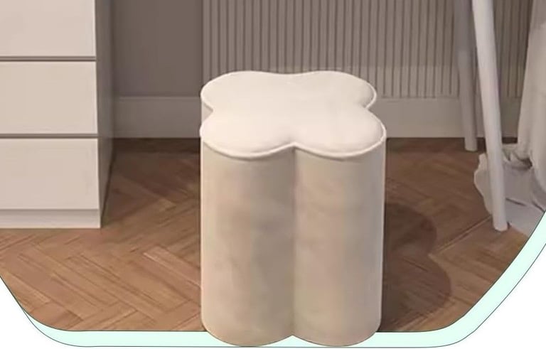 image for Soft, White/Beige/Cream Clover-shaped, Curvy/Wavy Vanity Stool