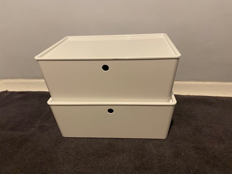 2 x white gloss storage boxes