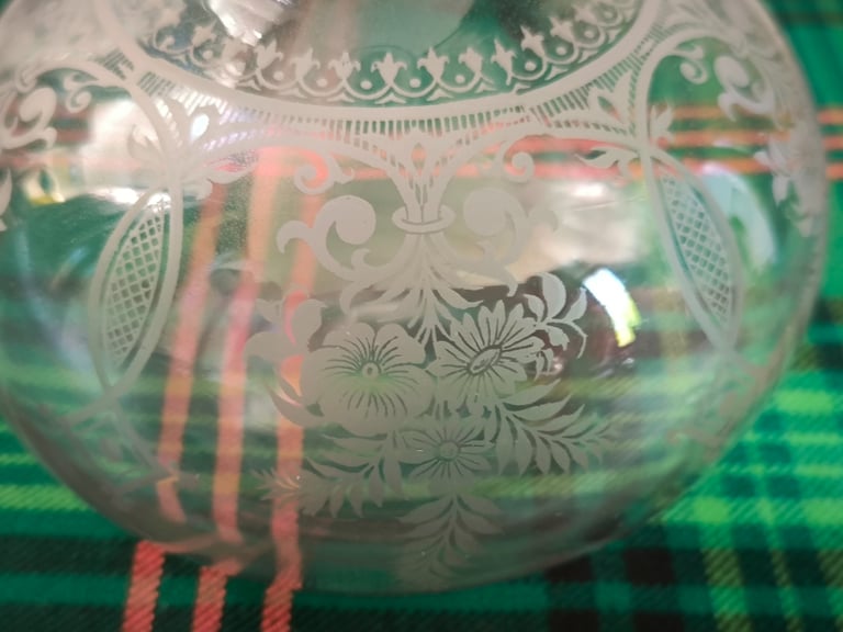 Antique Victorian Etched Glass Decanter / Carafe