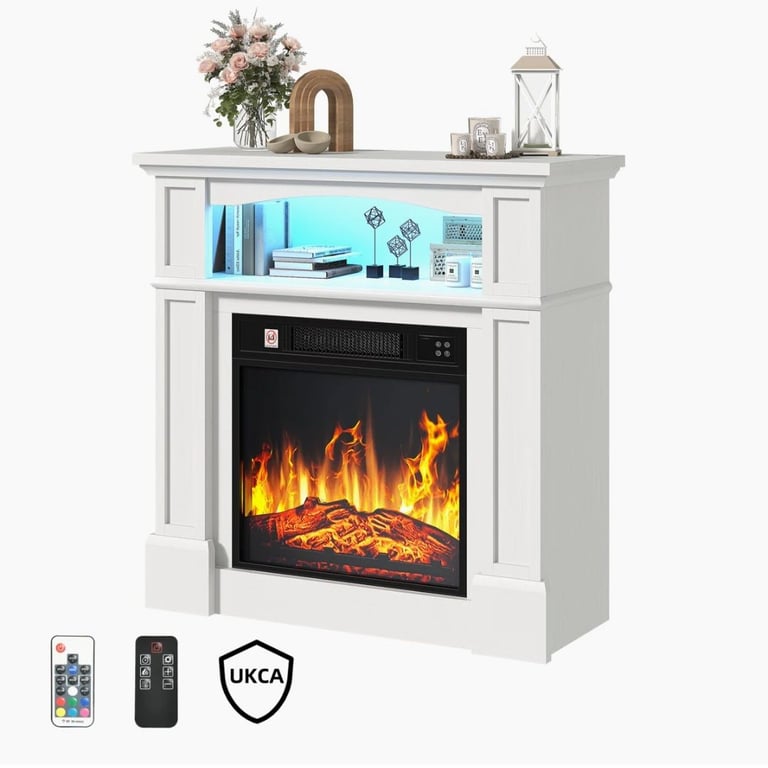Russel Lark Manor Electric Fireplace with LED Storage Shelf
