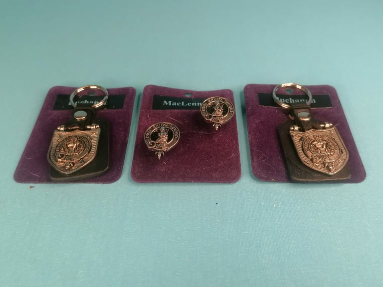 2x Buchanan scottish items kilt keyrings and  1x MacLennan.