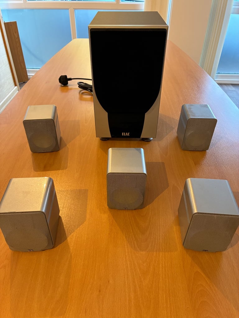 image for ELAC 301 subwoofer and 5 surround sound speakers