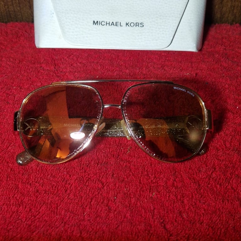 Michael Kors MK5012 Tabitha III Gold Glitter Aviator Sunglasses w/ Case