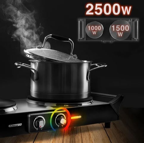 Duronic double hob, hot Thermostat dial 1500W and 1000W